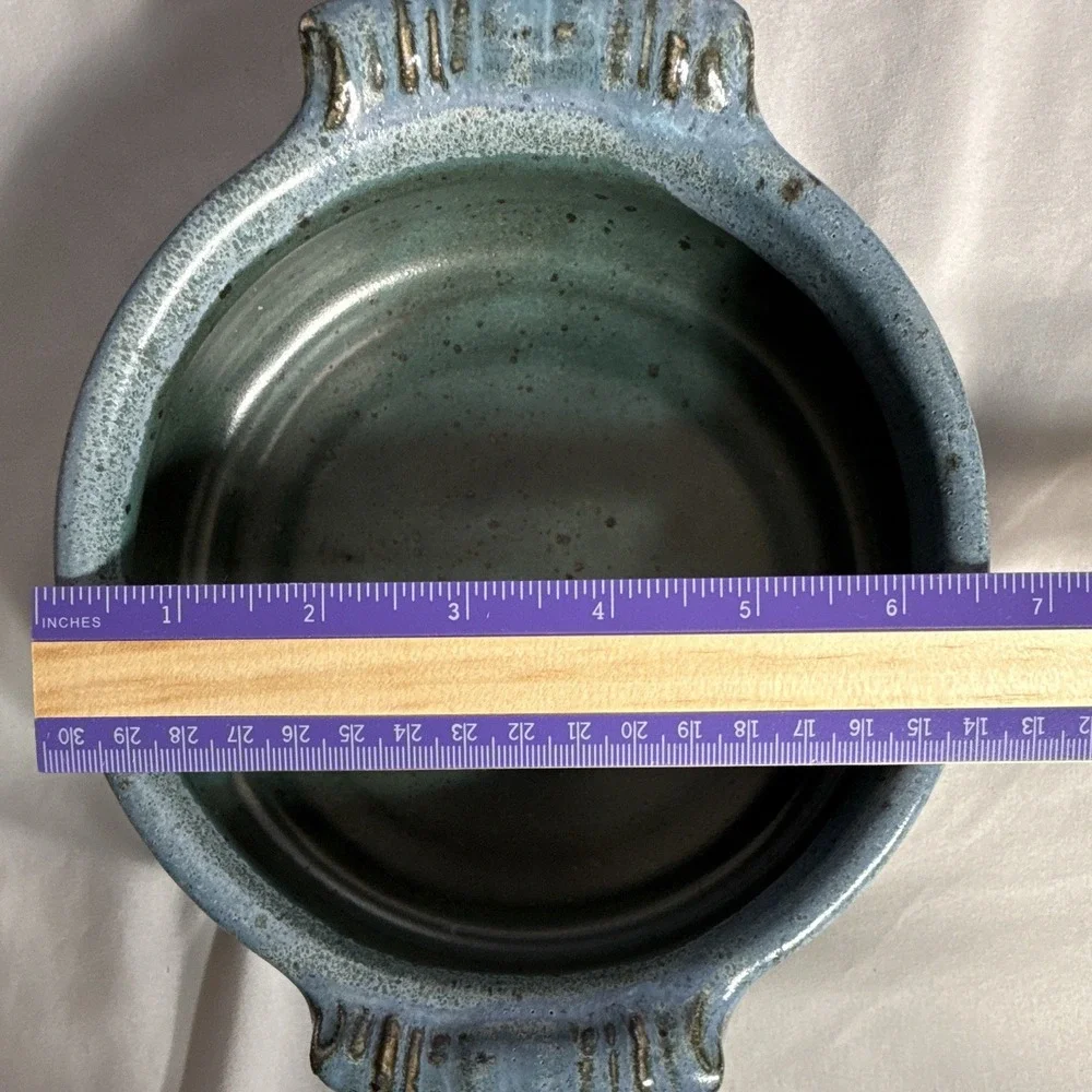 Signed Sandusky Studio Art Pottery Brie Baker Small Casserole Dish Floating Blue
